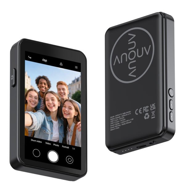 ANOUV S1 50METRES SELFIE MONITOR 5000MAH POWER BANK 2IN1 BLACK